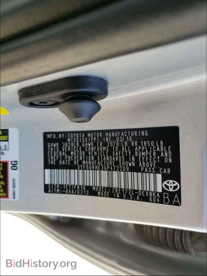 2016 TOYOTA COROLLA - VIN: 5YFBURHE3GP472209 - Photo 10
