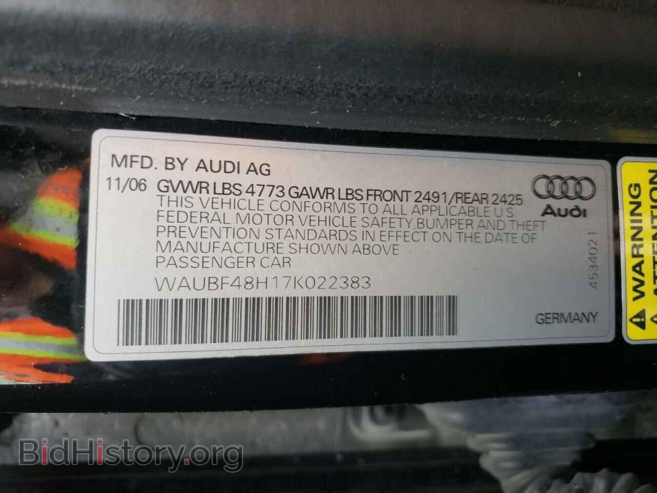 2007 AUDI A4 - VIN: WAUBF48H17K022383 - Фото 10