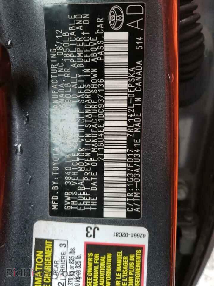 2013 TOYOTA COROLLA - VIN: 2T1BU4EE1DC937136 - Фото 10