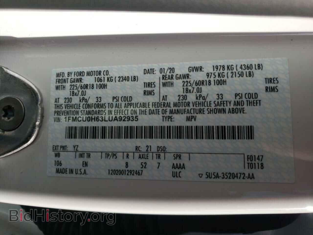 2020 FORD ESCAPE - VIN: 1FMCU0H63LUA92935 - Фото 10