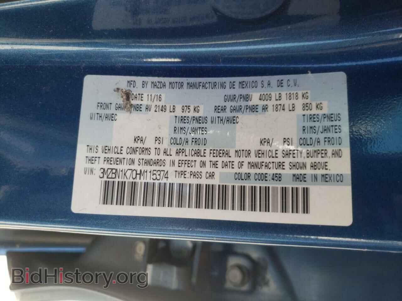 2017 MAZDA 3 - VIN: 3MZBN1K70HM115374 - Фото 10