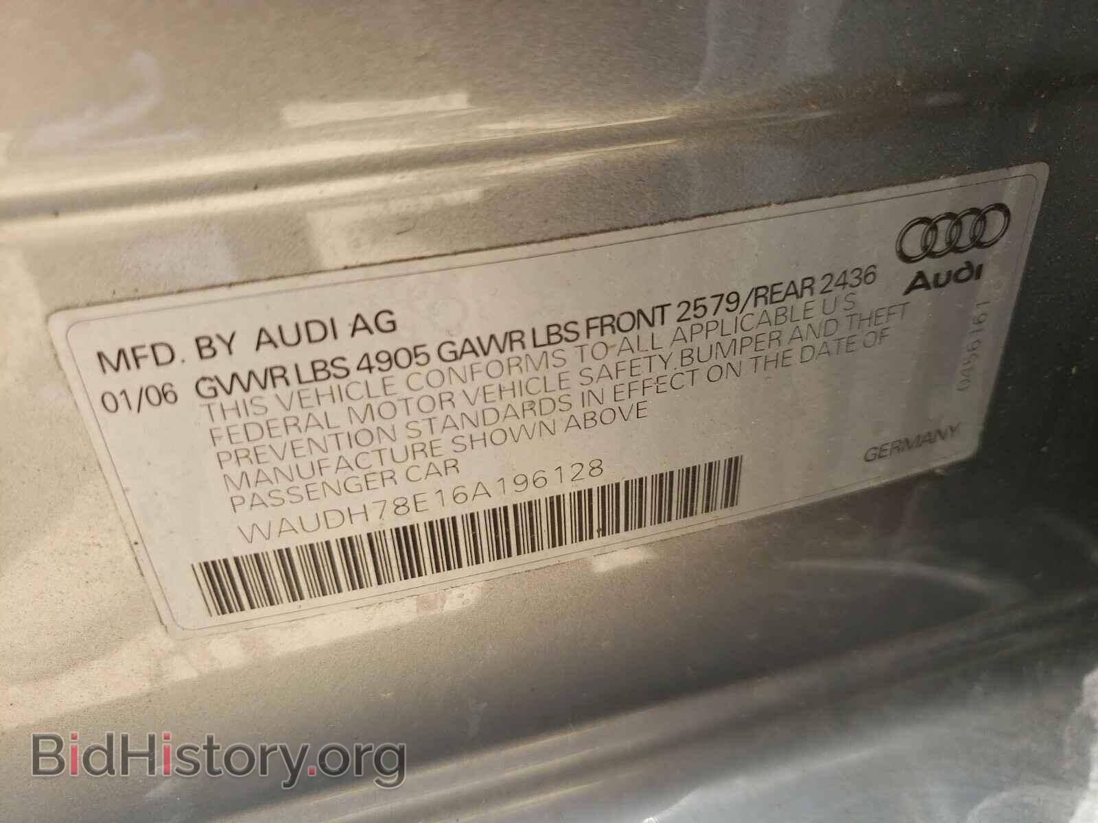 2006 AUDI A4 - VIN: WAUDH78E16A196128 - Фото 10