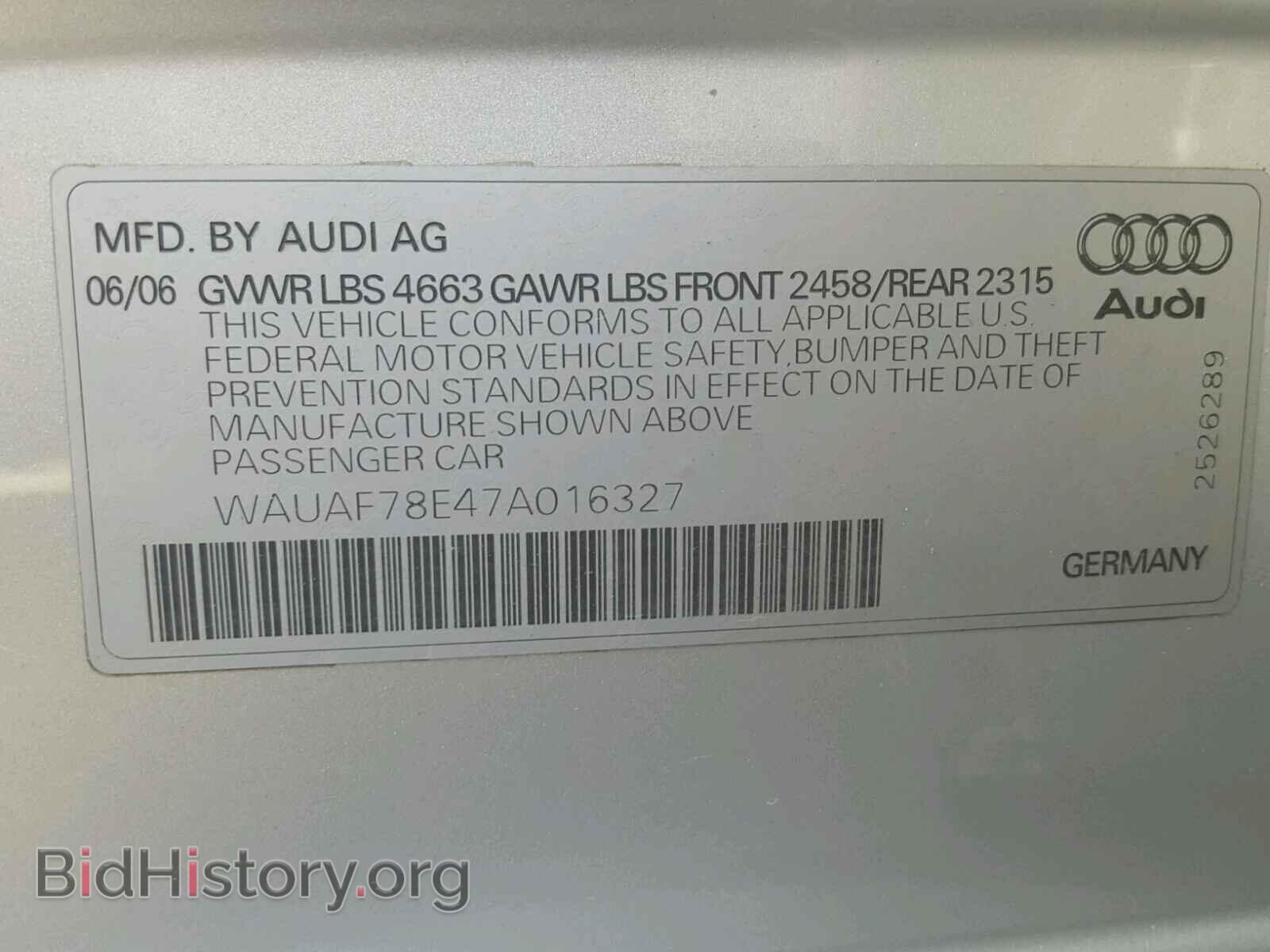 2007 AUDI A4 - VIN: WAUAF78E47A016327 - Фото 10