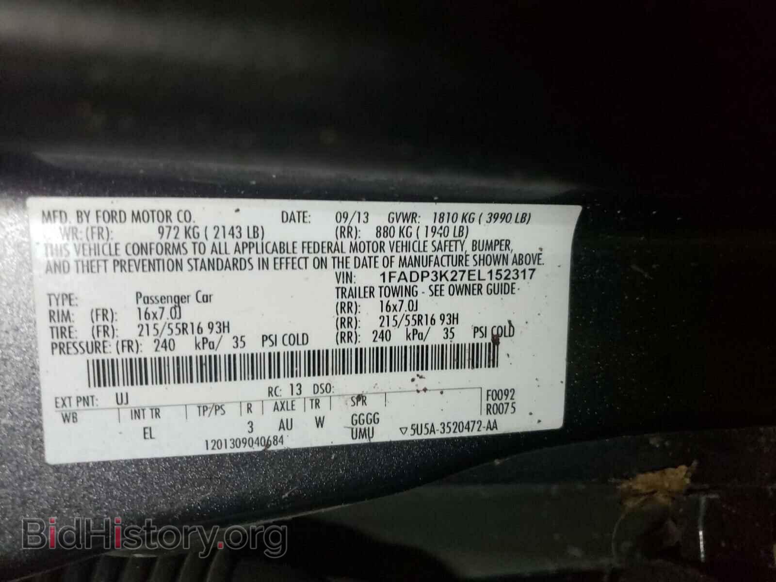 2014 FORD FOCUS - VIN: 1FADP3K27EL152317 - Фото 10