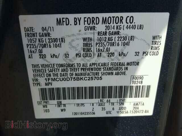 2011 FORD ESCAPE - VIN: 1FMCU0D75BKC25705 - Фото 10
