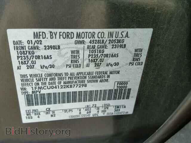 2002 FORD ESCAPE - VIN: 1FMCU04122KB77298 - Фото 10