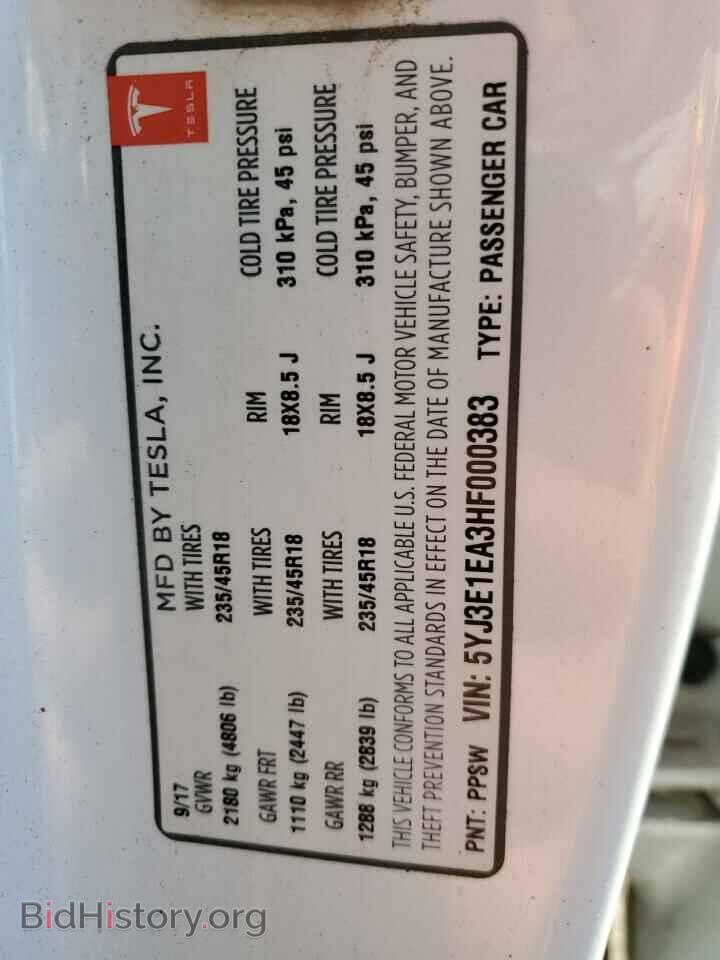 2017 TESLA MODEL 3 - VIN: 5YJ3E1EA3HF000383 - Фото 12