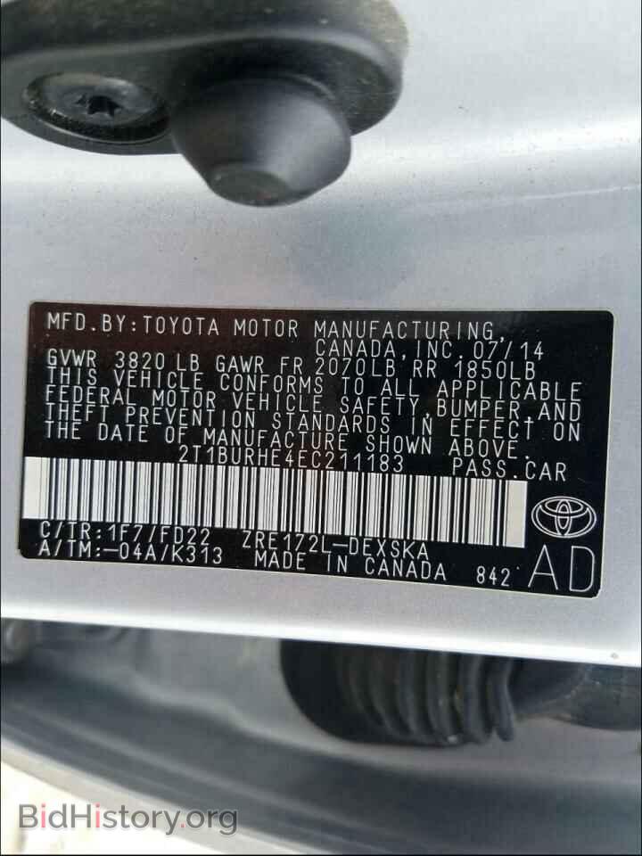 2014 TOYOTA COROLLA - VIN: 2T1BURHE4EC211183 - Фото 10