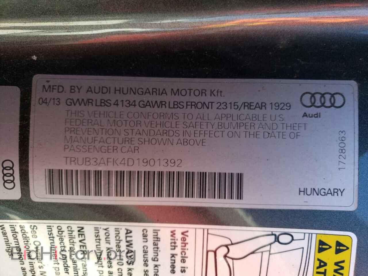 2013 AUDI TT - VIN: TRUB3AFK4D1901392 - Фото 12