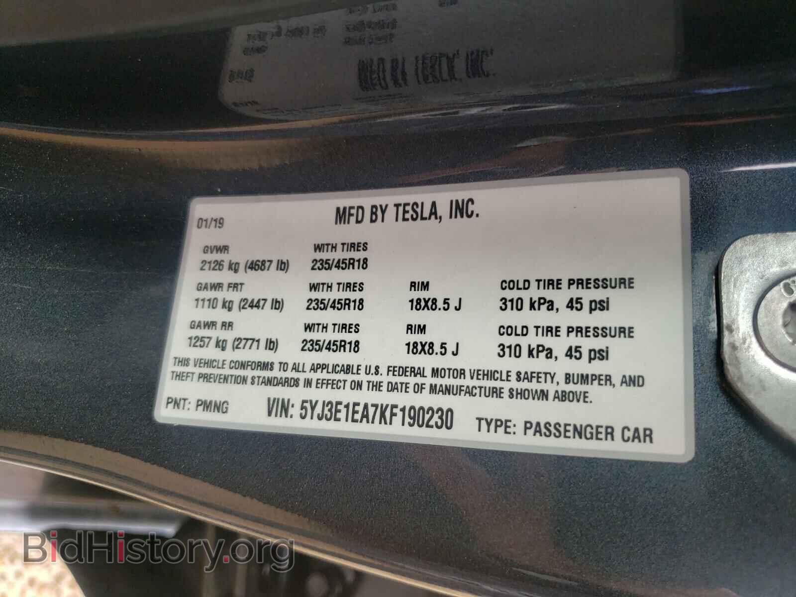 2019 TESLA MODEL 3 - VIN: 5YJ3E1EA7KF190230 - Photo 10