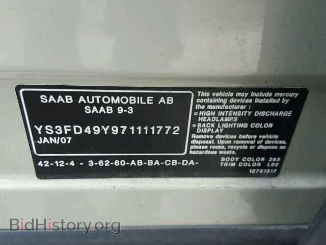 2007 SAAB 9 3 - VIN: YS3FD49Y971111772 - Фото 10