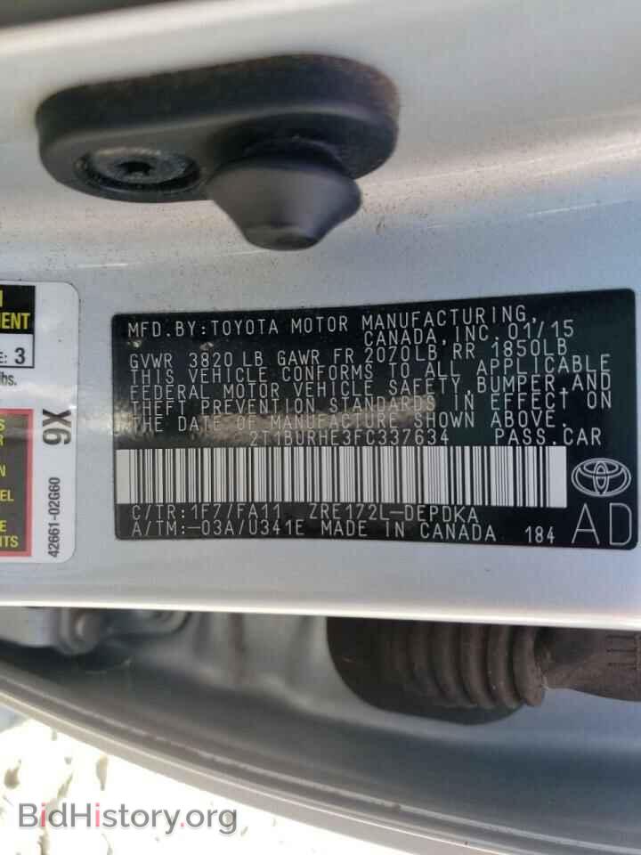 2015 TOYOTA COROLLA - VIN: 2T1BURHE3FC337634 - Фото 10