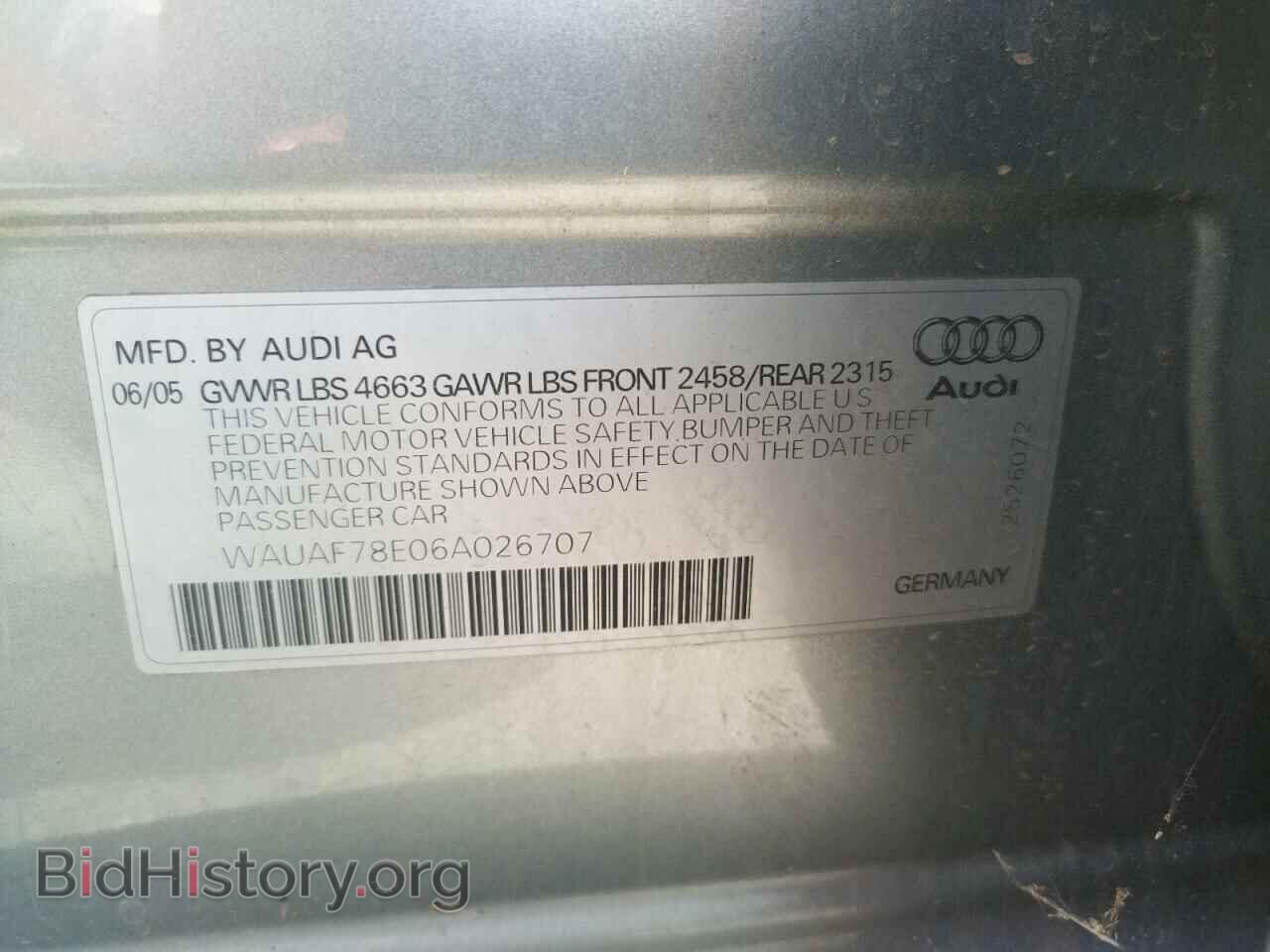 2006 AUDI A4 - VIN: WAUAF78E06A026707 - Фото 10