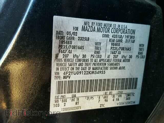 2002 MAZDA TRIBUTE - VIN: 4F2YU09122KM54955 - Фото 10