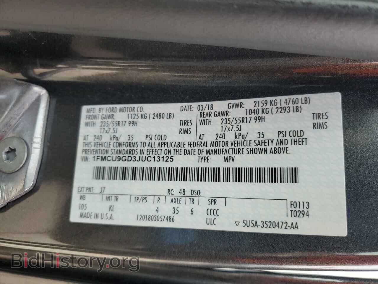2018 FORD ESCAPE - VIN: 1FMCU9GD3JUC13125 - Фото 14