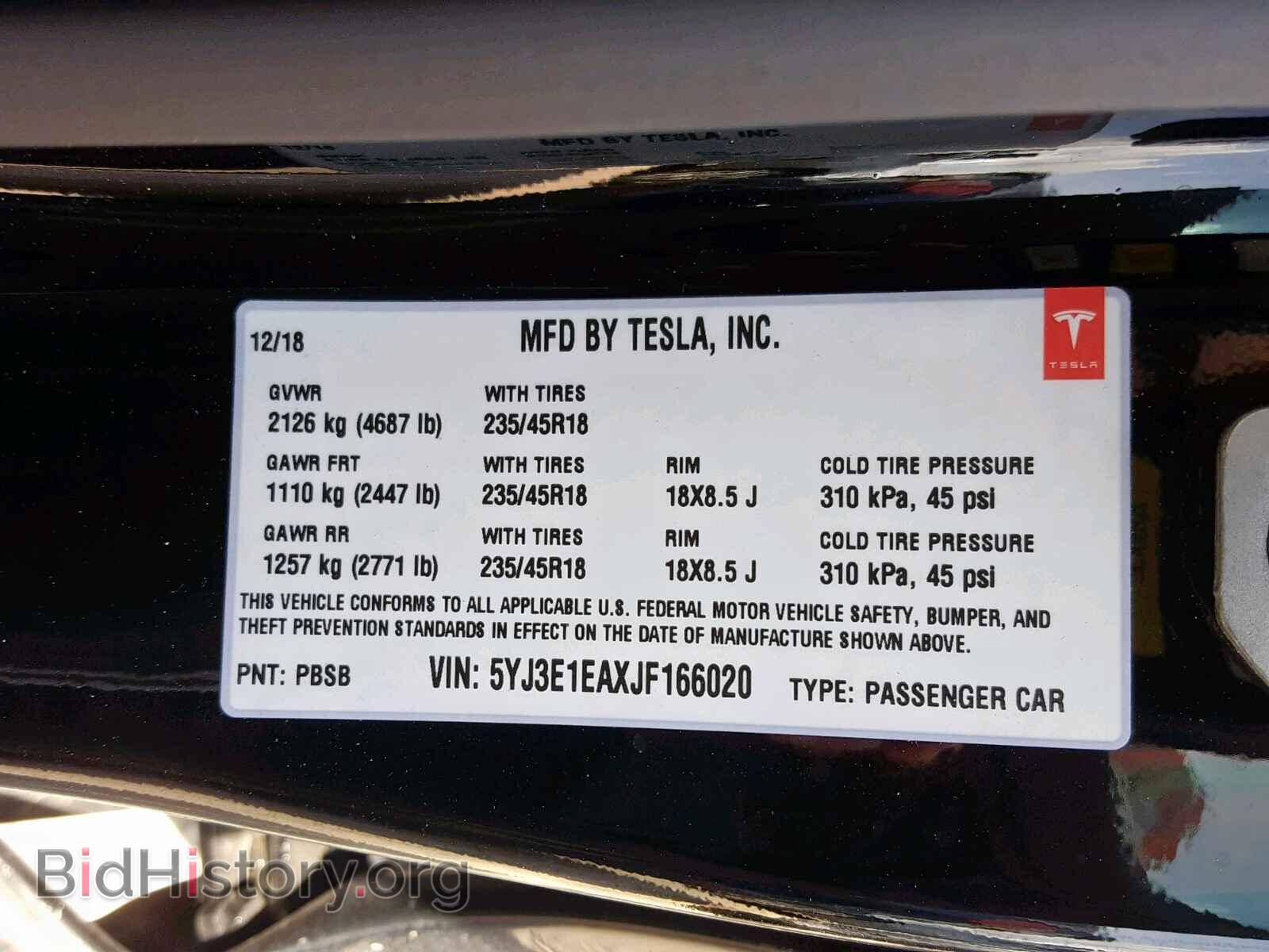 2018 TESLA MODEL 3 - VIN: 5YJ3E1EAXJF166020 - Фото 10