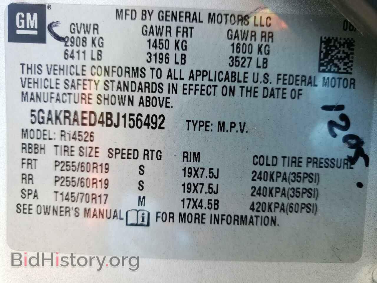 2011 BUICK ENCLAVE - VIN: 5GAKRAED4BJ156492 - Фото 10