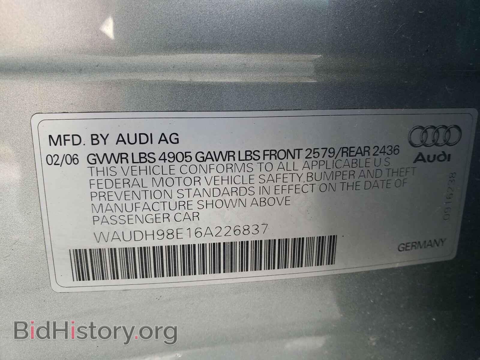 2006 AUDI A4 - VIN: WAUDH98E16A226837 - Фото 10