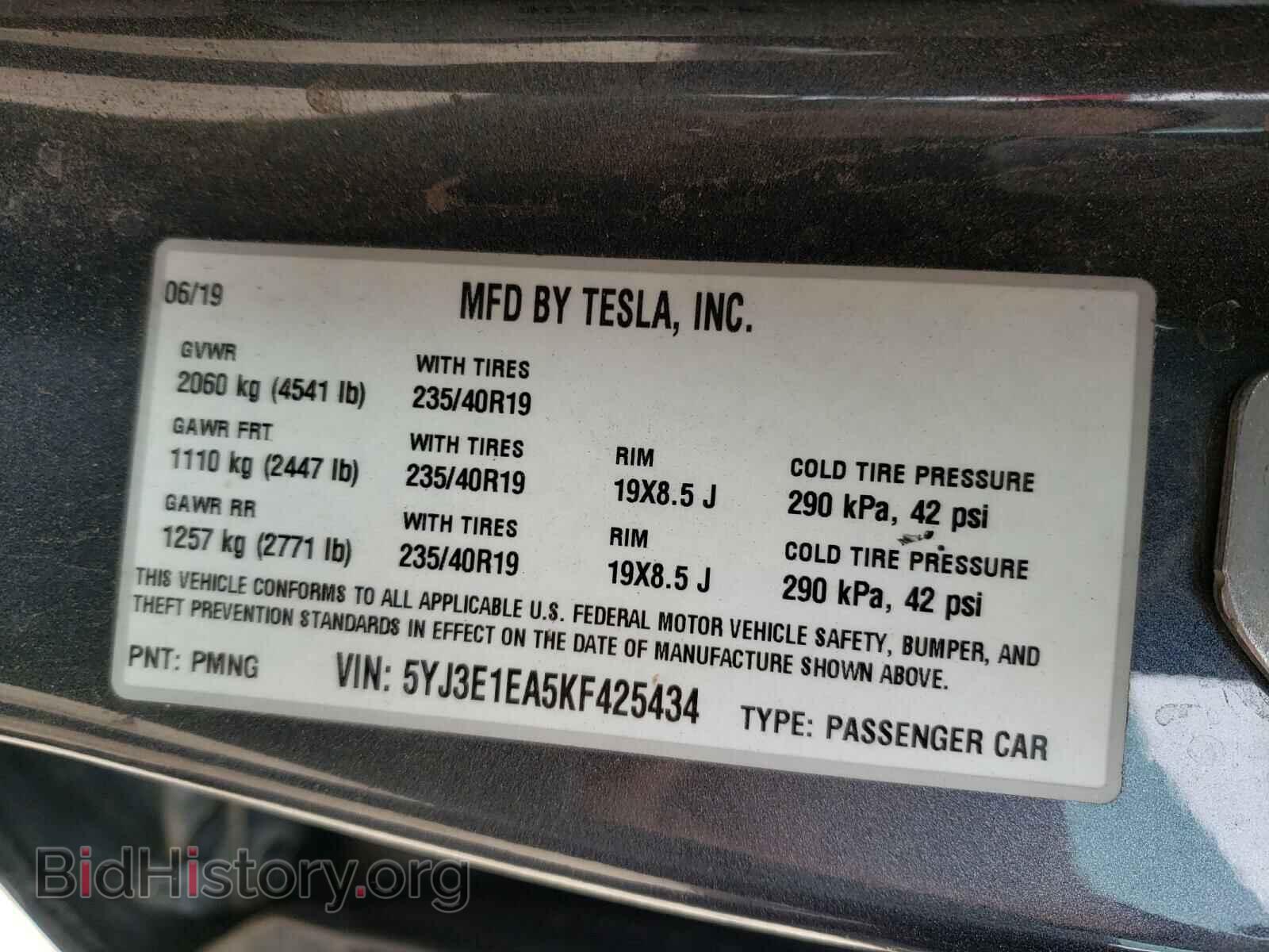 2019 TESLA MODEL 3 - VIN: 5YJ3E1EA5KF425434 - Photo 10