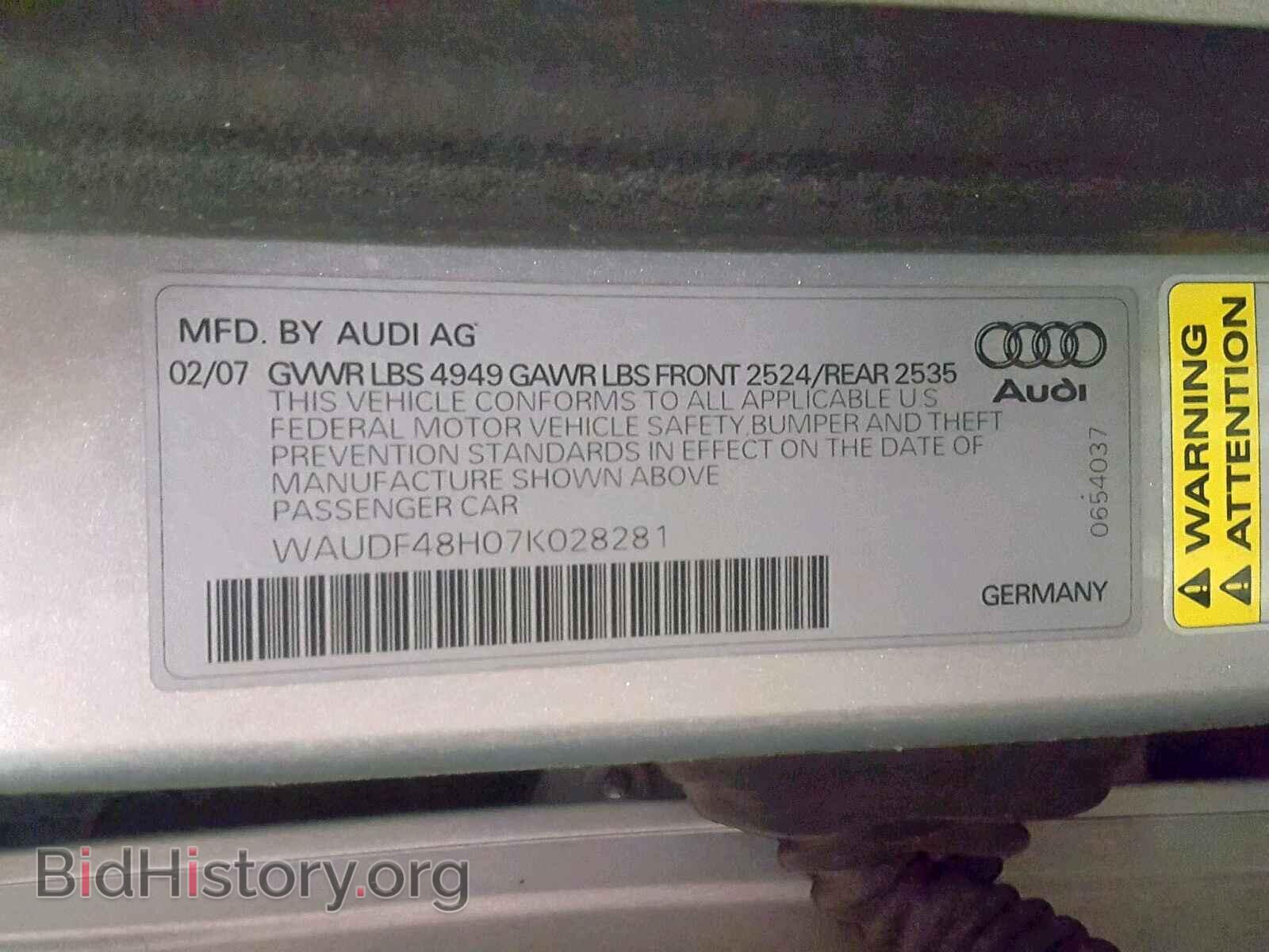 2007 AUDI A4 - VIN: WAUDF48H07K028281 - Фото 10