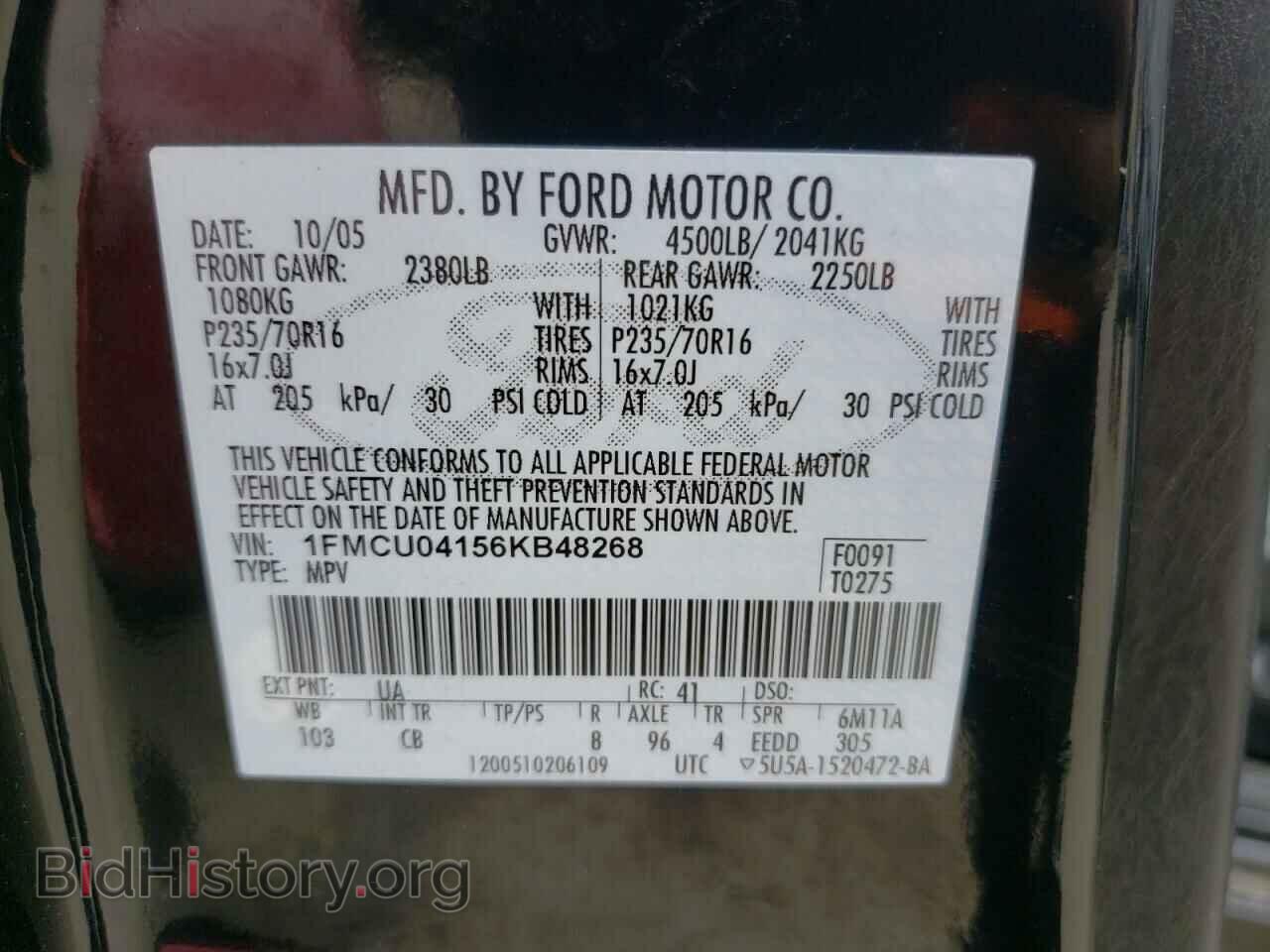 2006 FORD ESCAPE - VIN: 1FMCU04156KB48268 - Фото 10