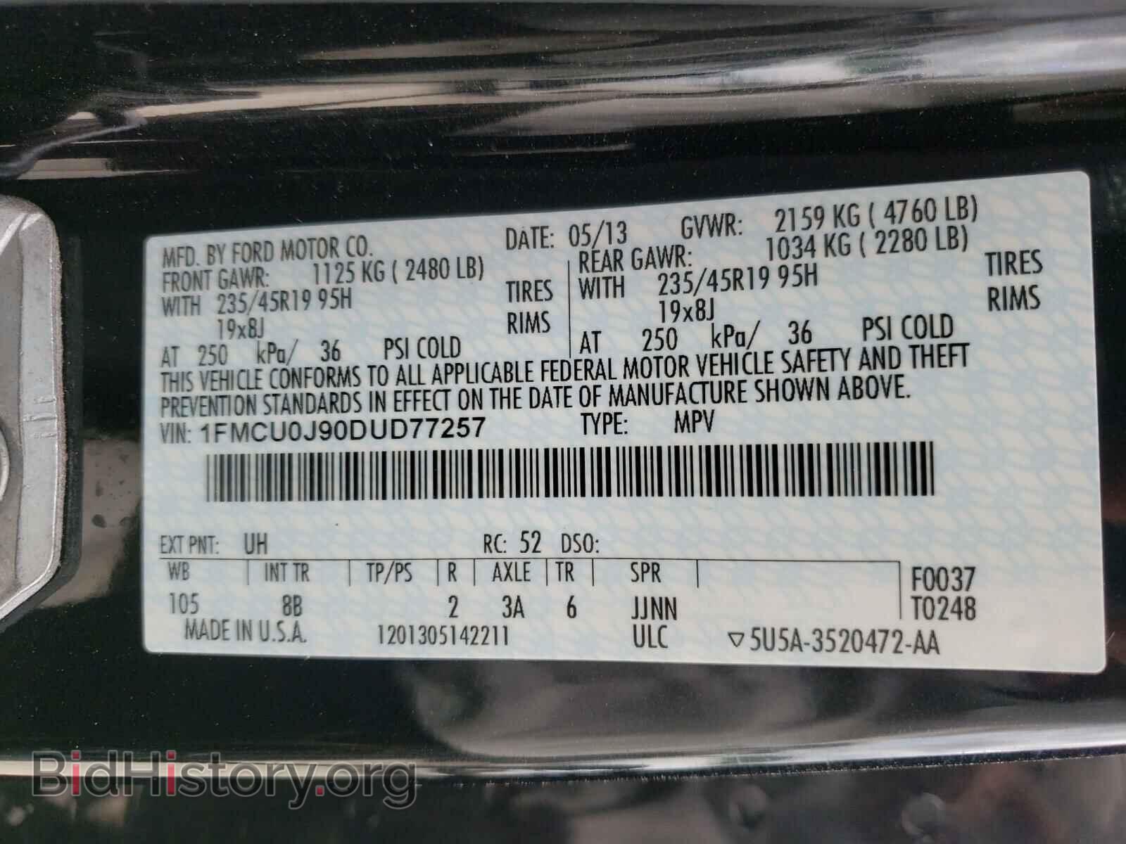 2013 FORD ESCAPE - VIN: 1FMCU0J90DUD77257 - Фото 10