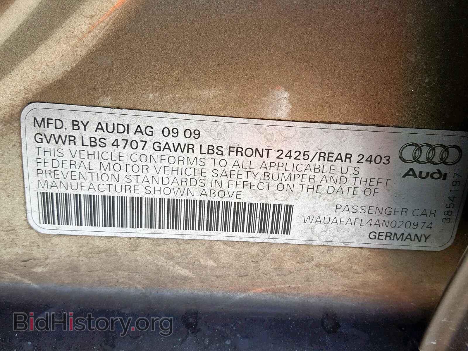 2010 AUDI A4 - VIN: WAUAFAFL4AN020974 - Фото 10