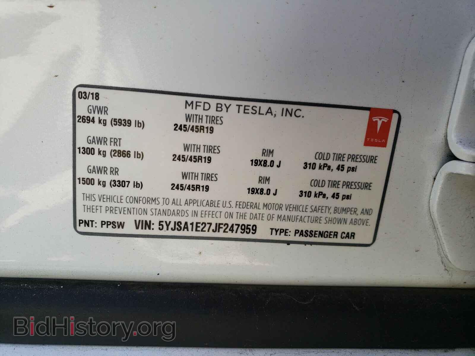 2018 TESLA MODEL S - VIN: 5YJSA1E27JF247959 - Фото 10