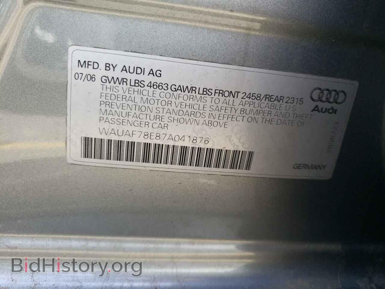 2007 AUDI A4 - VIN: WAUAF78E87A041876 - Photo 10