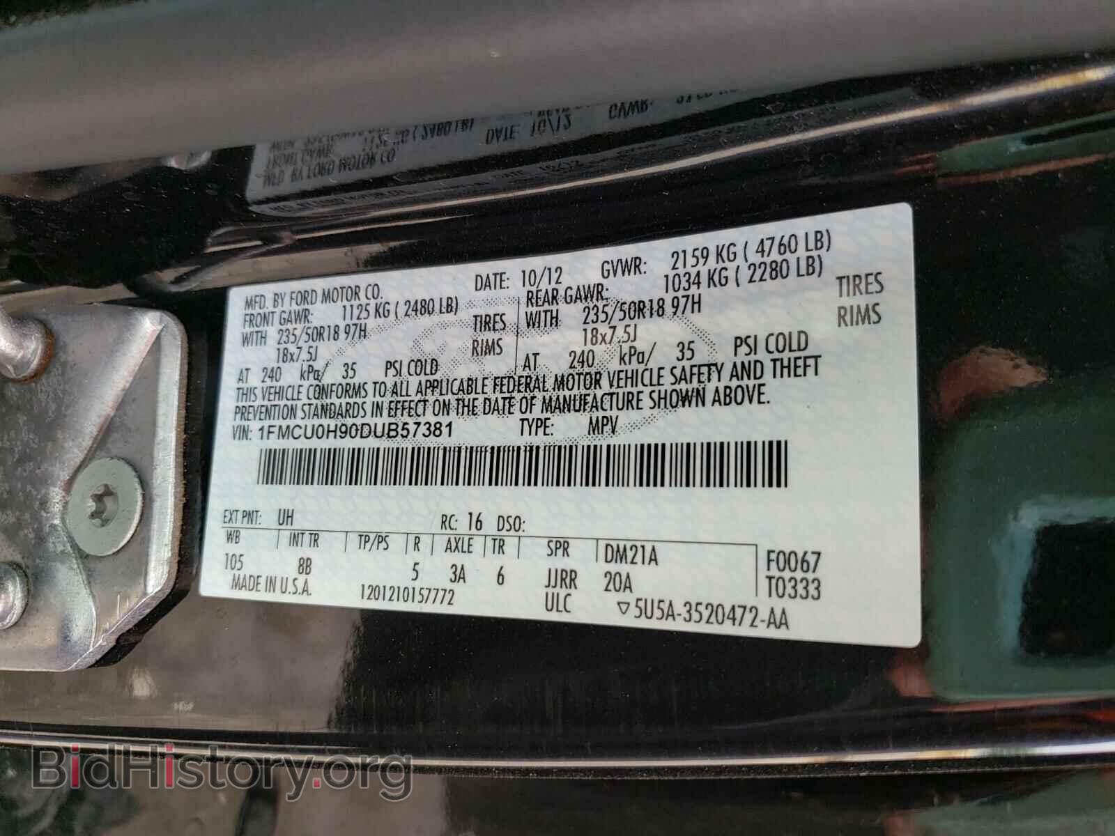 2013 FORD ESCAPE - VIN: 1FMCU0H90DUB57381 - Фото 10