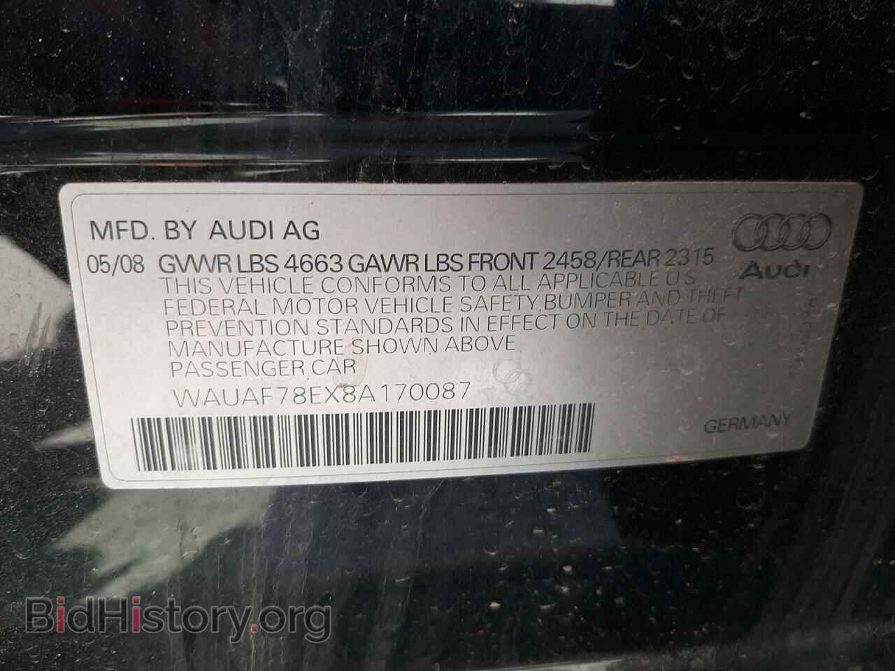 2008 AUDI A4 - VIN: WAUAF78EX8A170087 - Фото 10