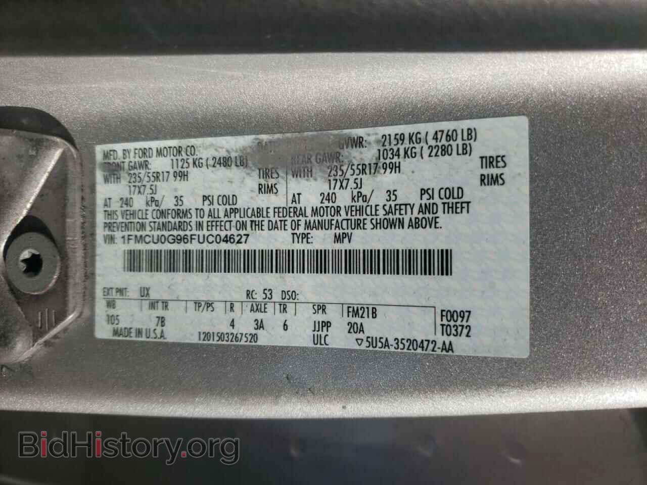 2015 FORD ESCAPE - VIN: 1FMCU0G96FUC04627 - Фото 10