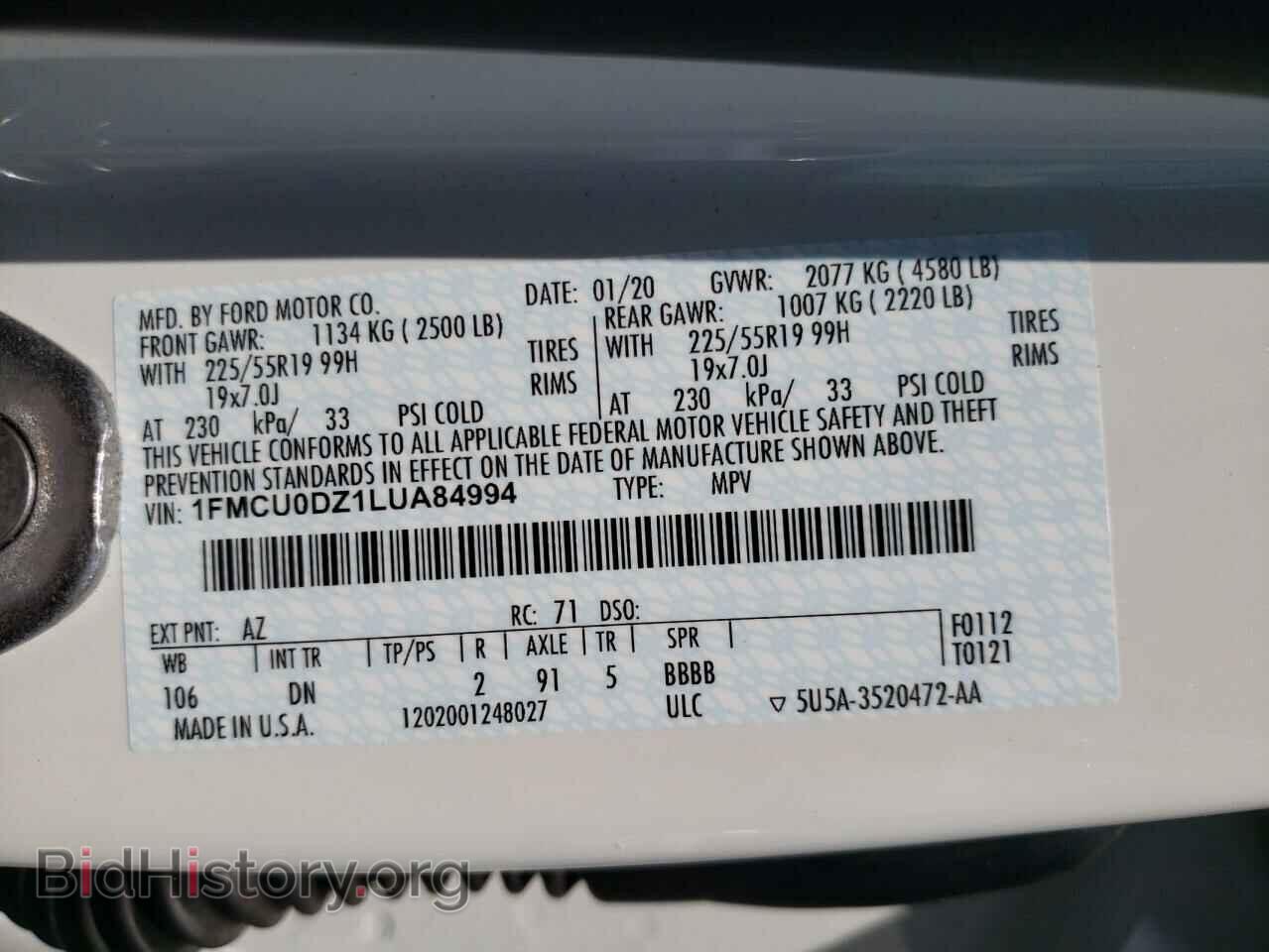 2020 FORD ESCAPE - VIN: 1FMCU0DZ1LUA84994 - Фото 10