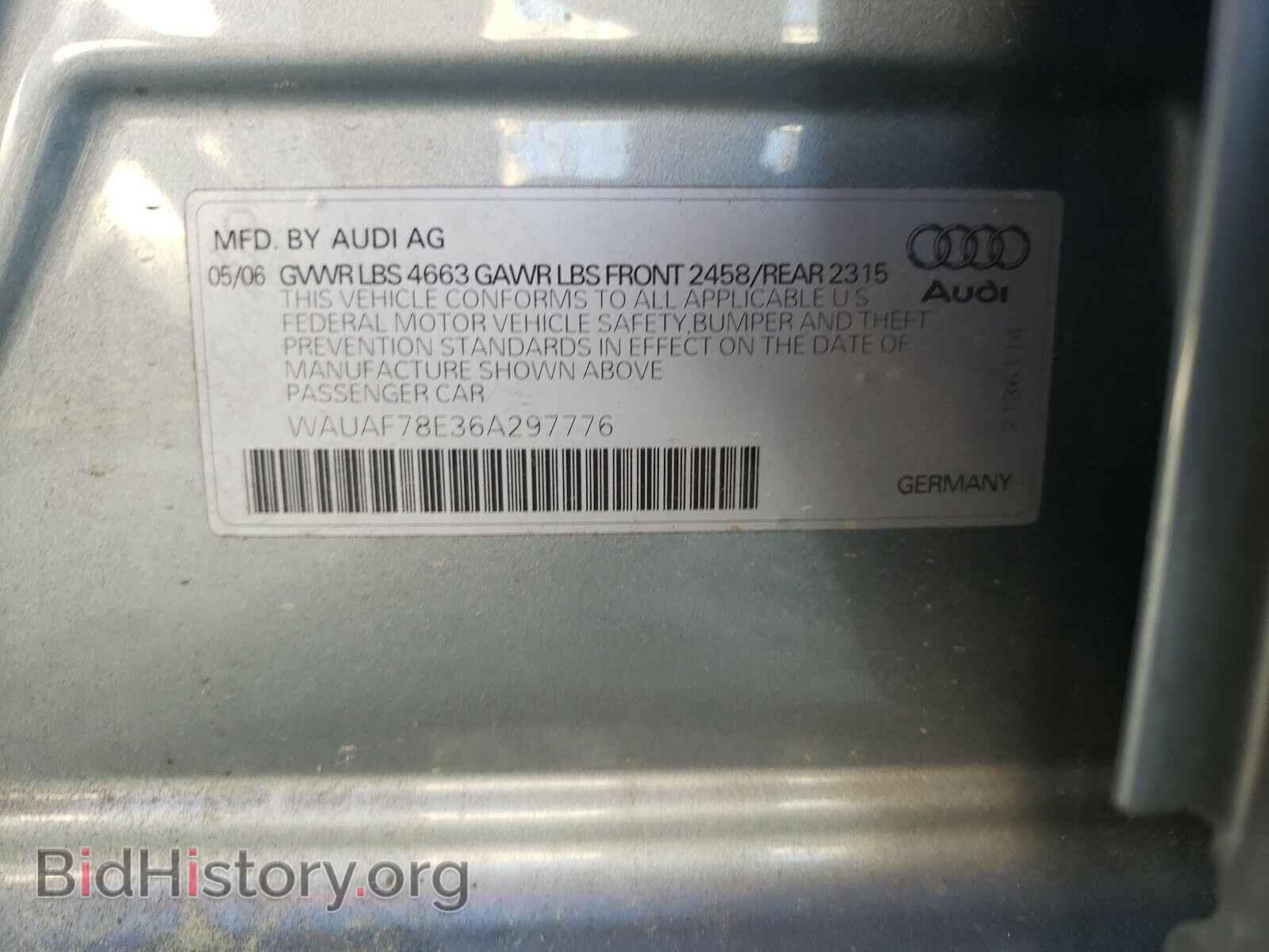 2006 AUDI A4 - VIN: WAUAF78E36A297776 - Фото 10