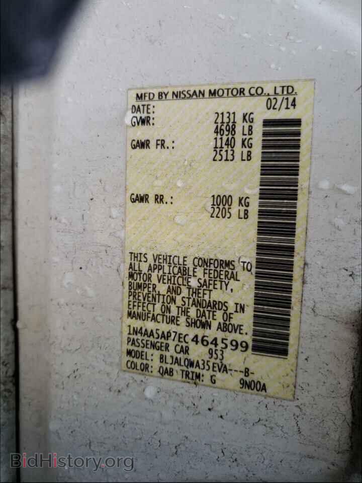 2014 NISSAN MAXIMA - VIN: 1N4AA5AP7EC464599 - Фото 10
