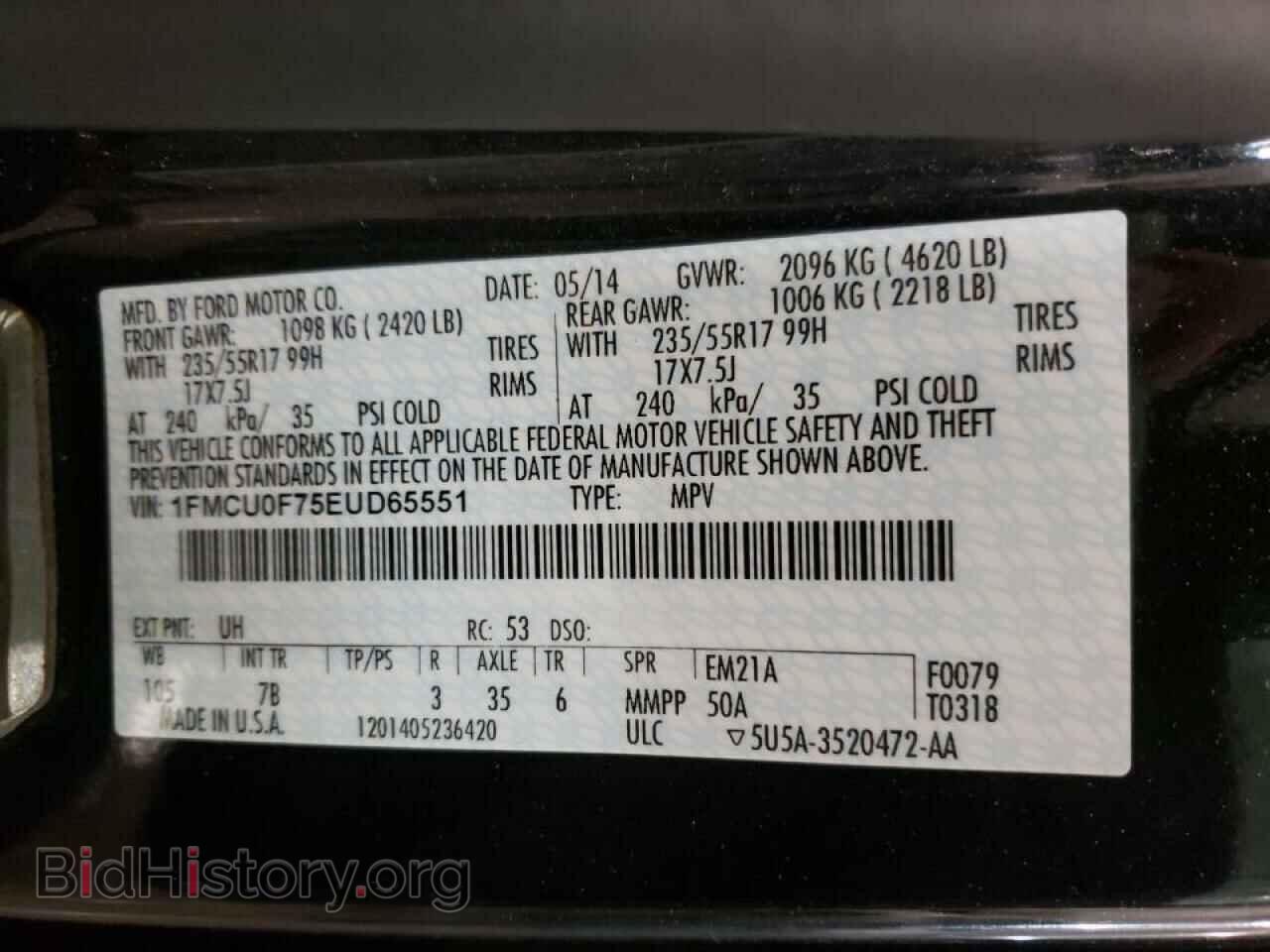 2014 FORD ESCAPE - VIN: 1FMCU0F75EUD65551 - Фото 10