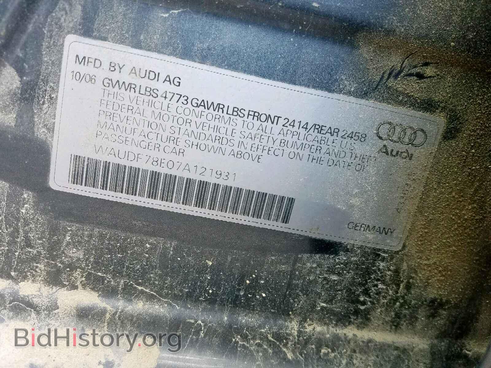 2007 AUDI A4 - VIN: WAUDF78E07A121931 - Фото 10