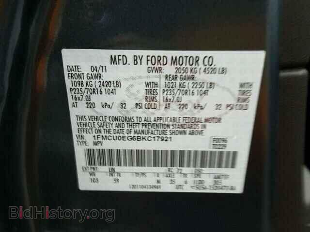 2011 FORD ESCAPE - VIN: 1FMCU0EG6BKC17921 - Фото 10