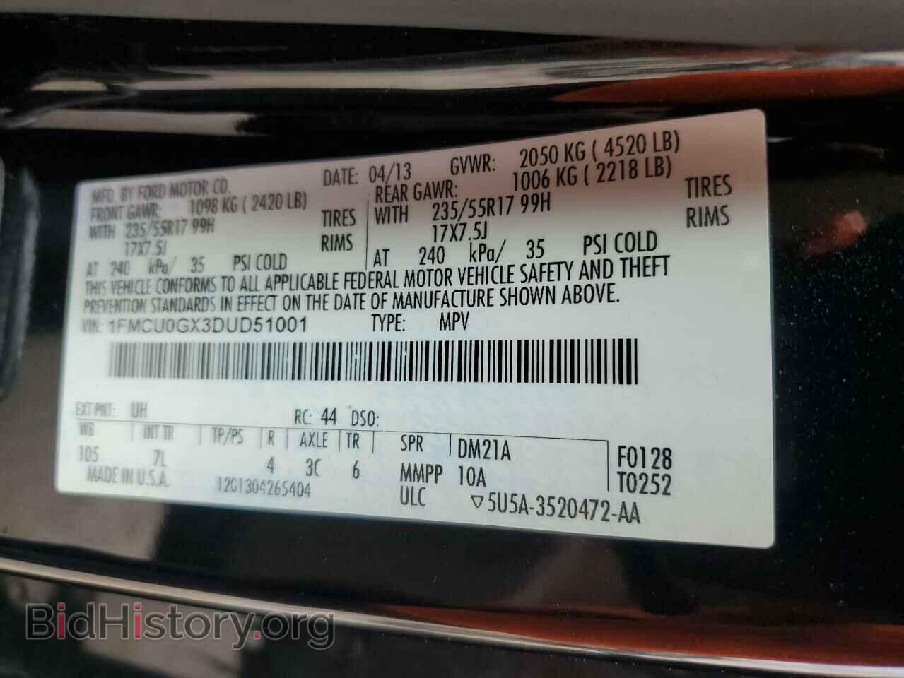 2013 FORD ESCAPE - VIN: 1FMCU0GX3DUD51001 - Фото 13