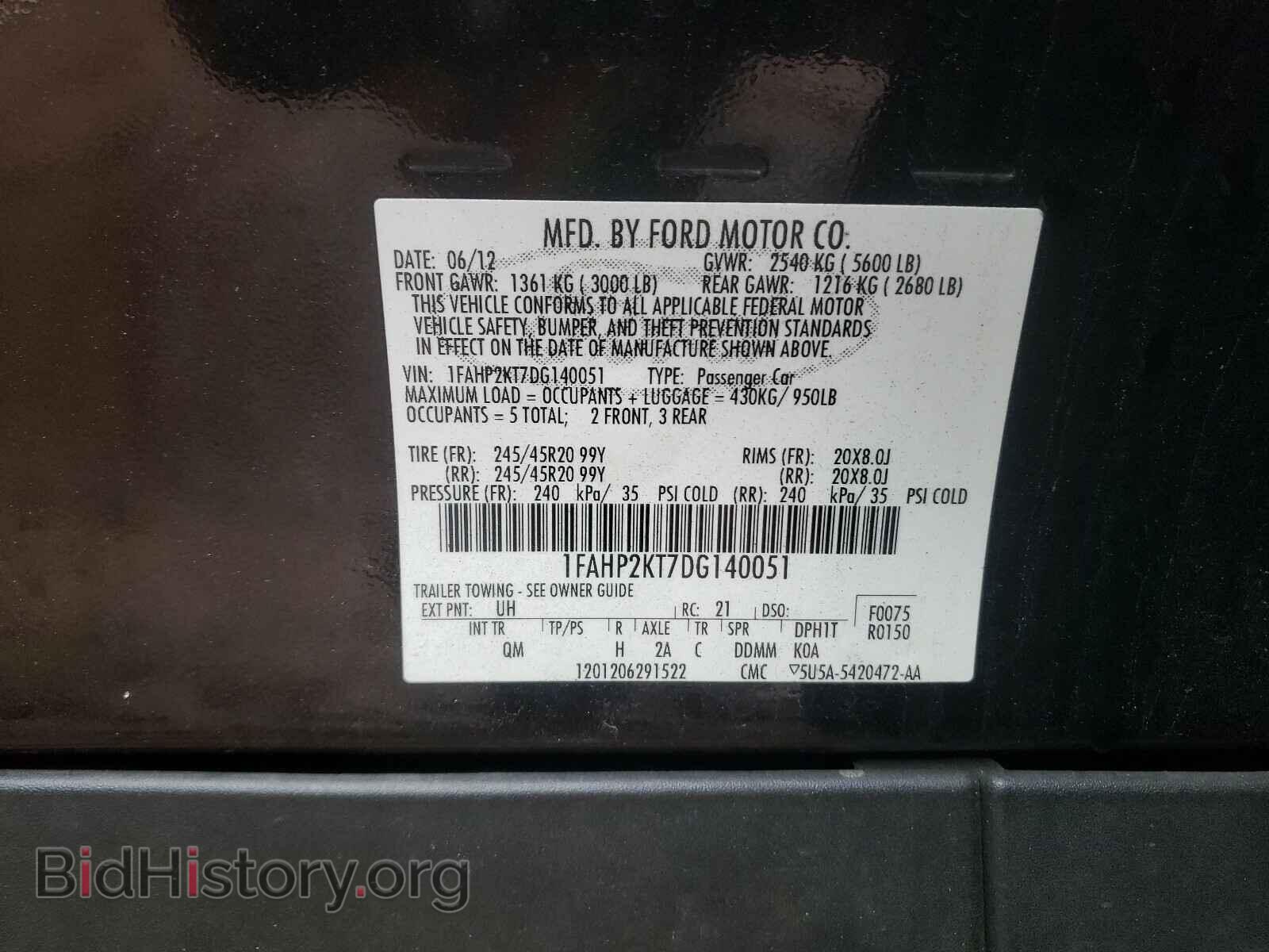 2013 FORD TAURUS - VIN: 1FAHP2KT7DG140051 - Фото 10