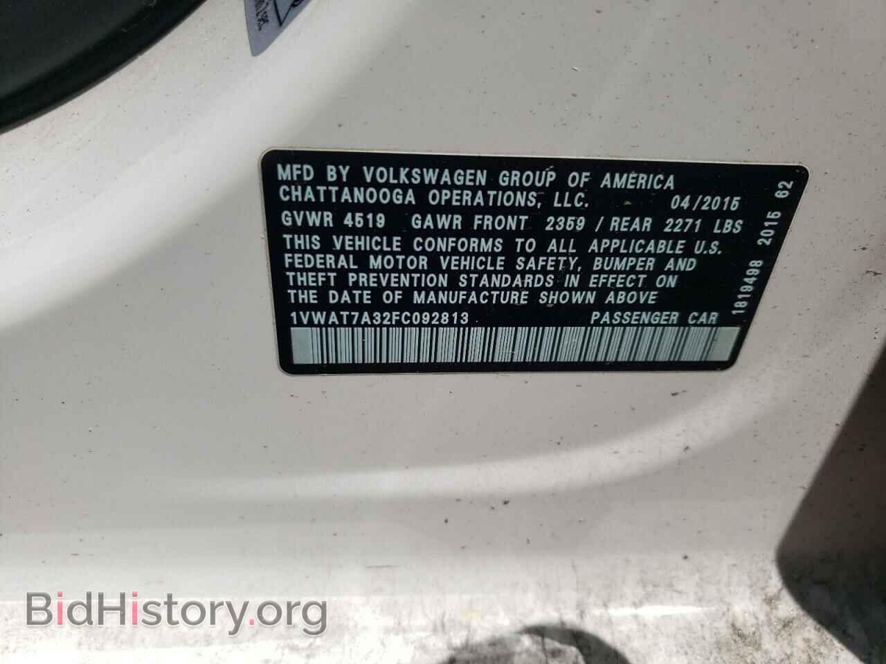 2015 VOLKSWAGEN PASSAT - VIN: 1VWAT7A32FC092813 - Фото 10