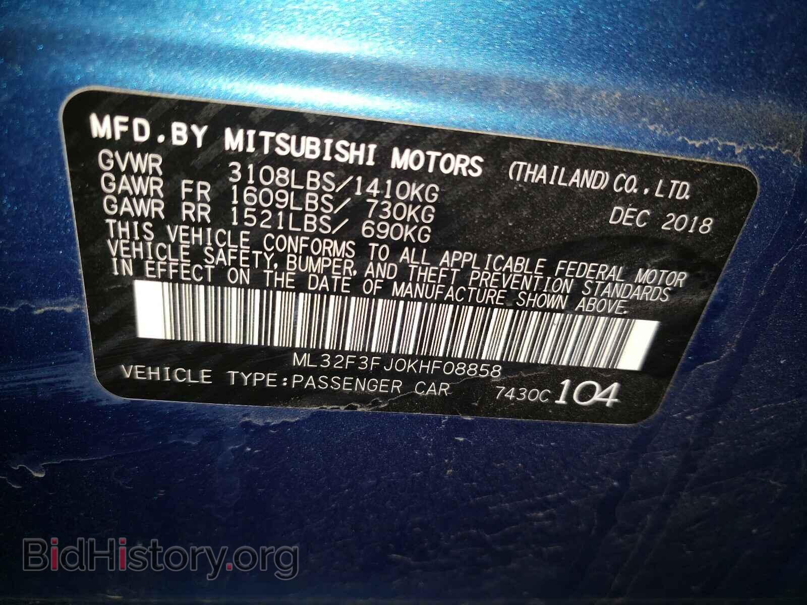 2019 MITSUBISHI MIRAGE - VIN: ML32F3FJ0KHF08858 - Фото 10