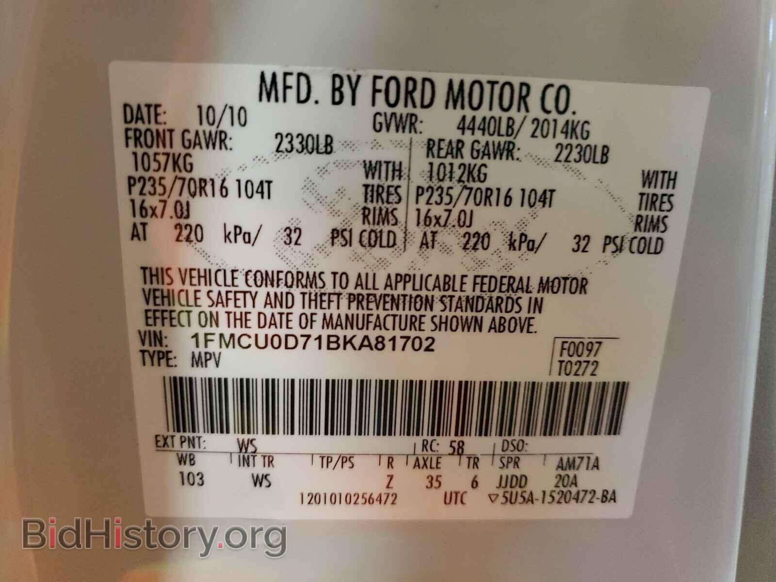 2011 FORD ESCAPE - VIN: 1FMCU0D71BKA81702 - Photo 10