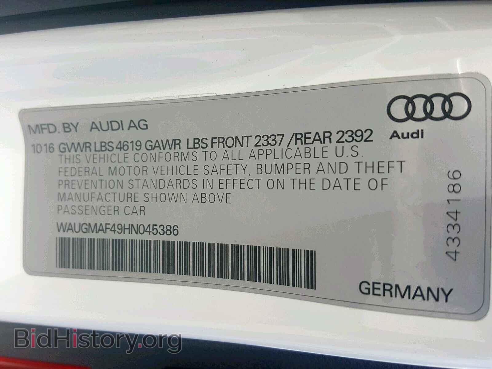 2017 AUDI A4 - VIN: WAUGMAF49HN045386 - Фото 10