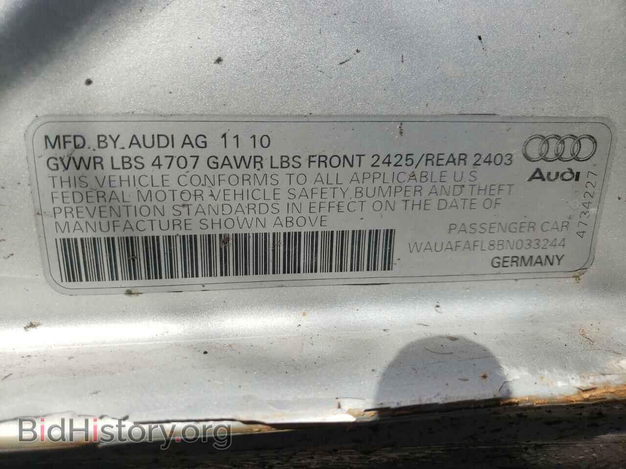 2011 AUDI A4 - VIN: WAUAFAFL8BN033244 - Фото 10