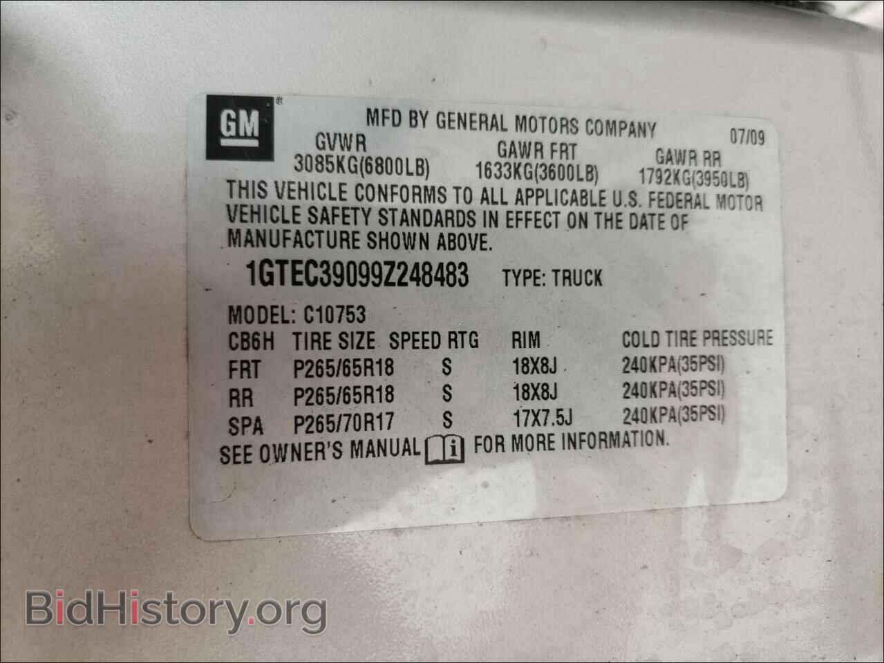 2009 GMC SIERRA - VIN: 1GTEC39099Z248483 - Фото 10