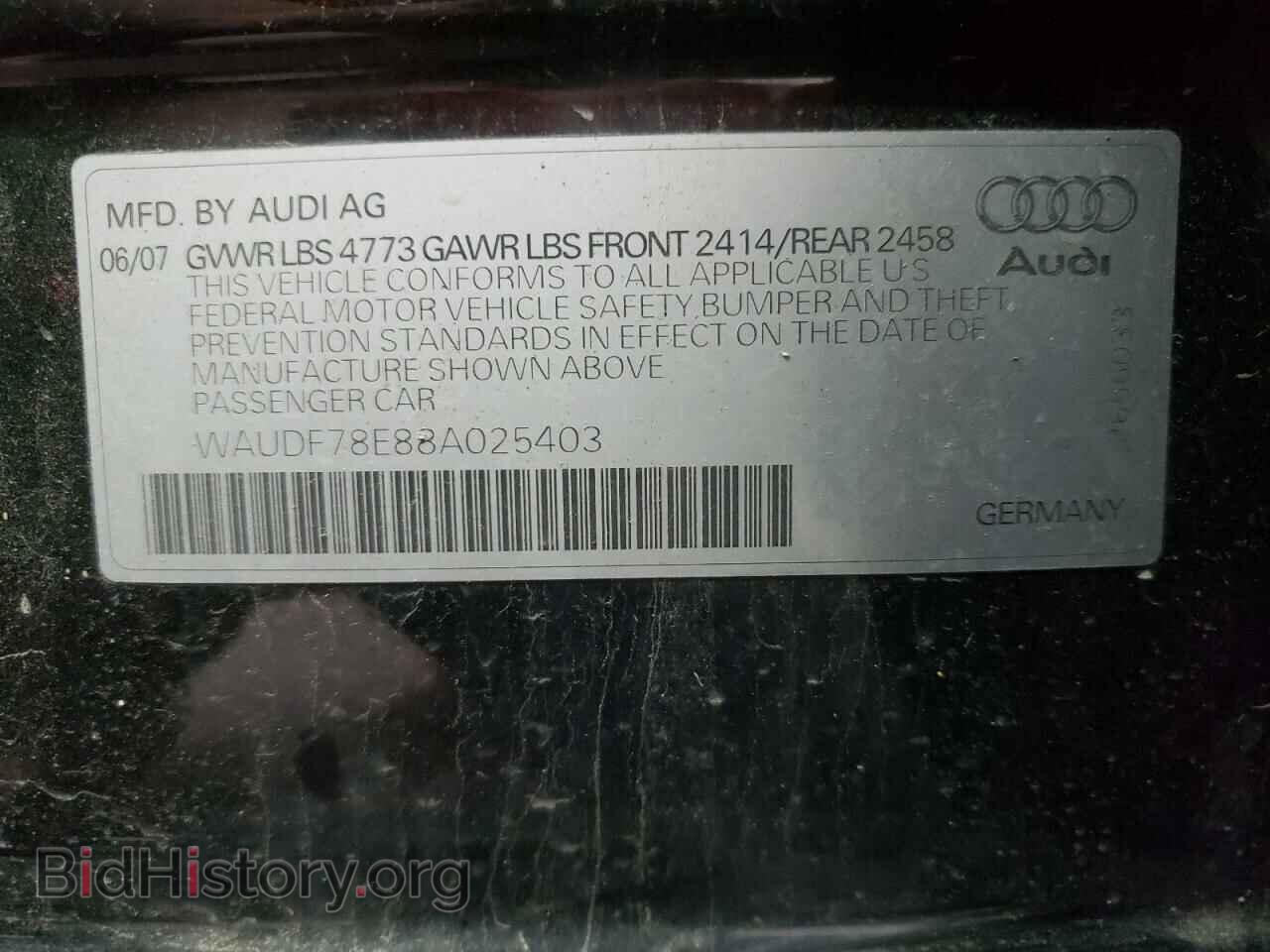 2008 AUDI A4 - VIN: WAUDF78E88A025403 - Фото 10