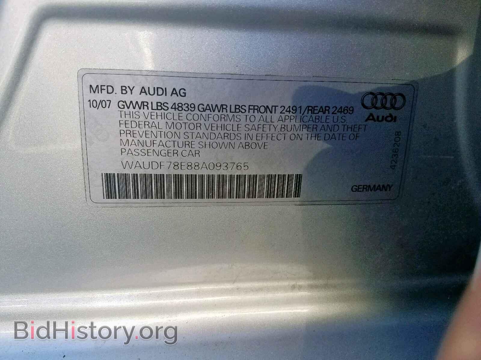 2008 AUDI A4 - VIN: WAUDF78E88A093765 - Фото 10