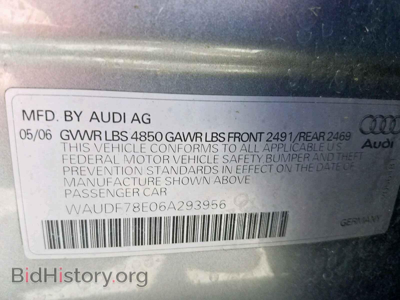 2006 AUDI A4 - VIN: WAUDF78E06A293956 - Фото 10
