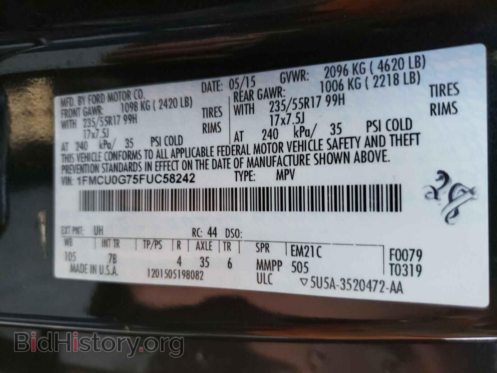 2015 FORD ESCAPE - VIN: 1FMCU0G75FUC58242 - Фото 10
